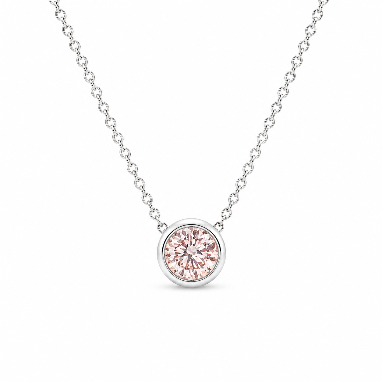 9ct White Gold Bezel Set Round Pink Lab Grown Diamond Slider Necklace – 0.63ct TDW