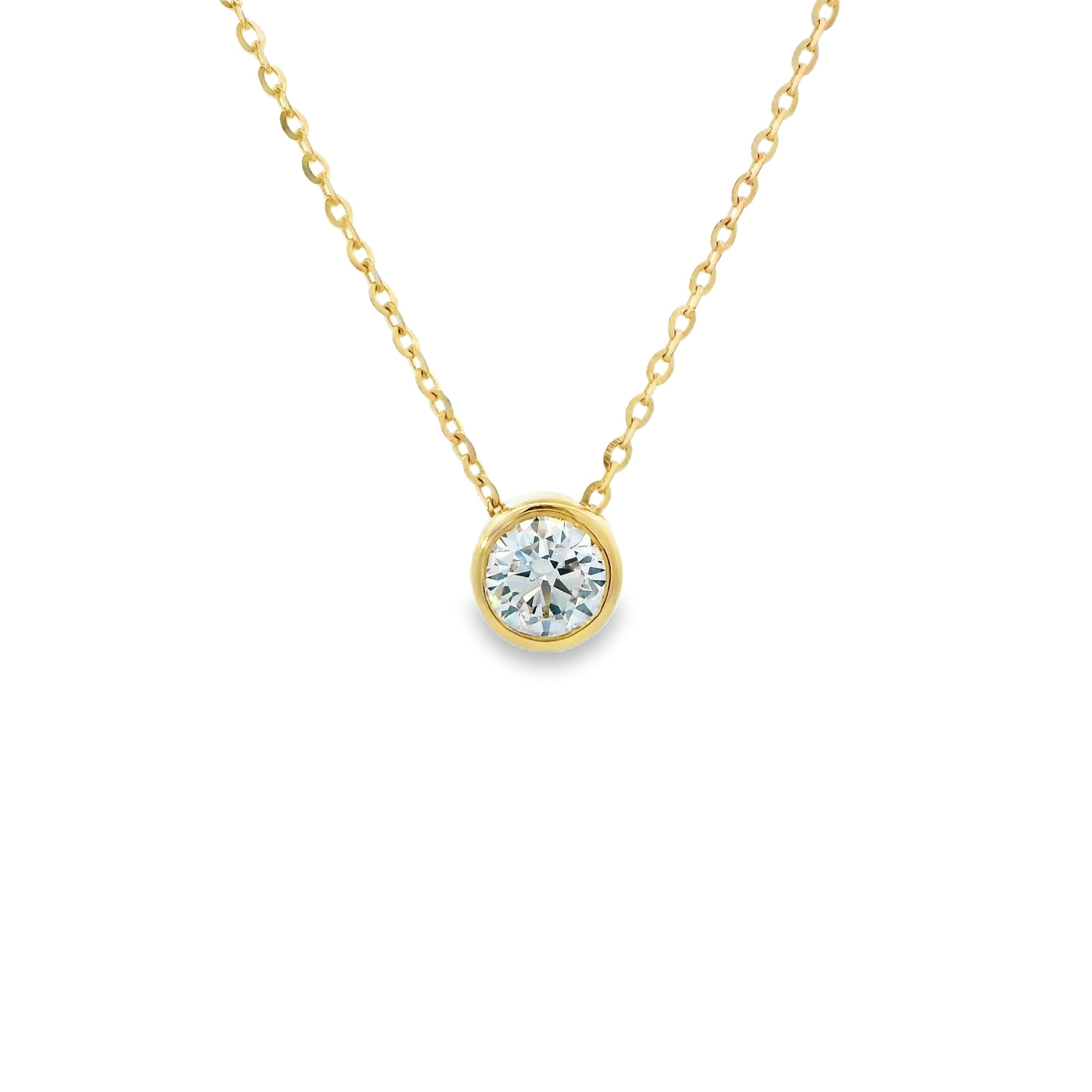 9ct Yellow Gold Round Lab Grown Diamond Bezel Set Solitaire Slider Necklace - 0.50ct TDW