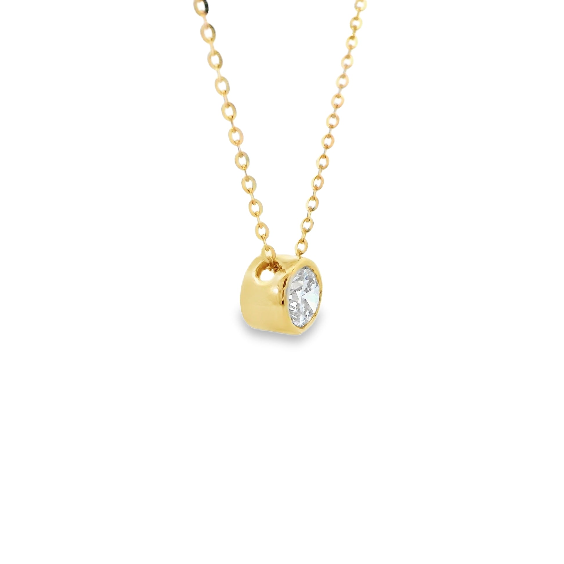 9ct Yellow Gold Round Lab Grown Diamond Bezel Set Solitaire Slider Necklace - 0.50ct TDW