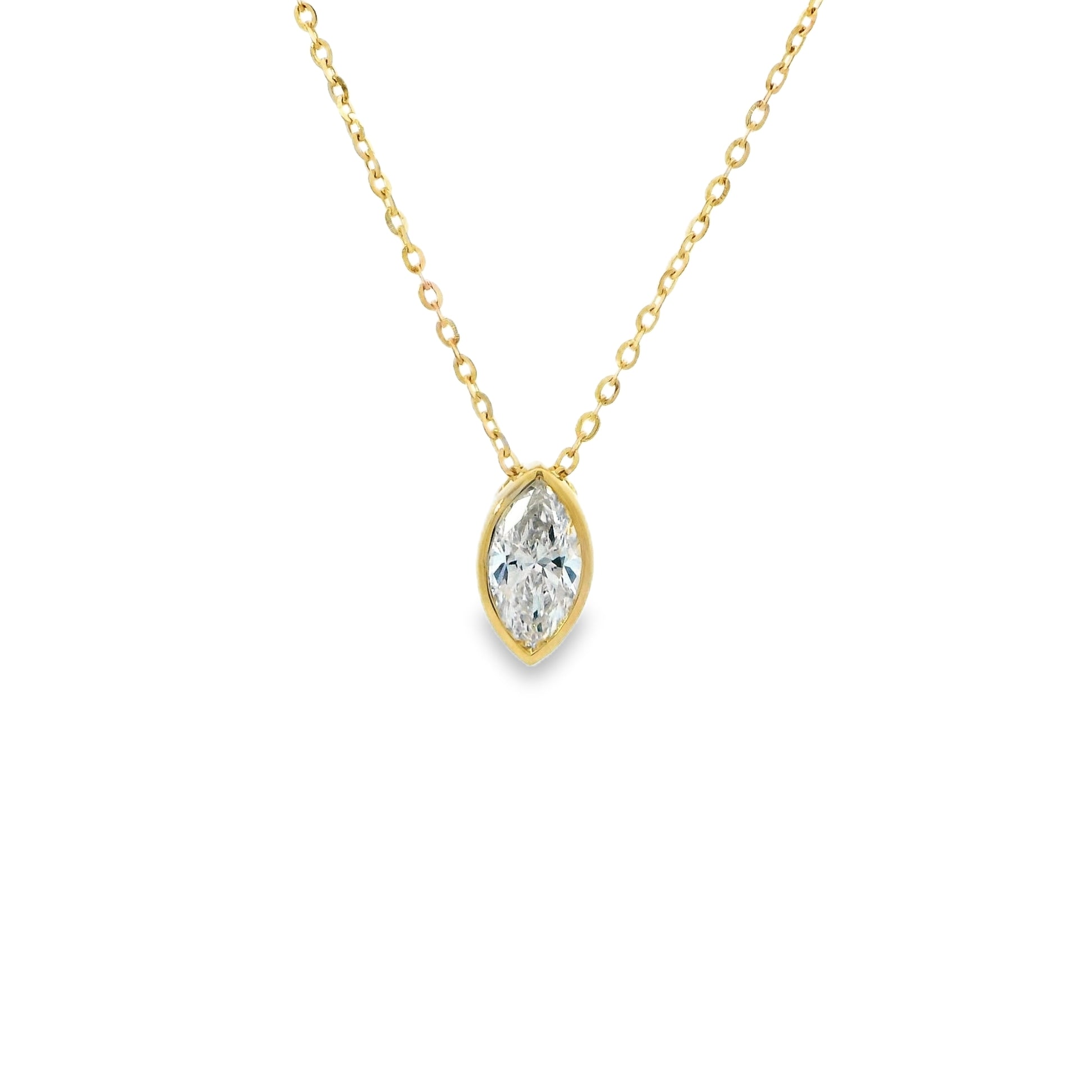 9ct Yellow Gold Marquise Cut Lab Grown Diamond Bezel Set Solitaire Slider Necklace - 0.50ct TDW