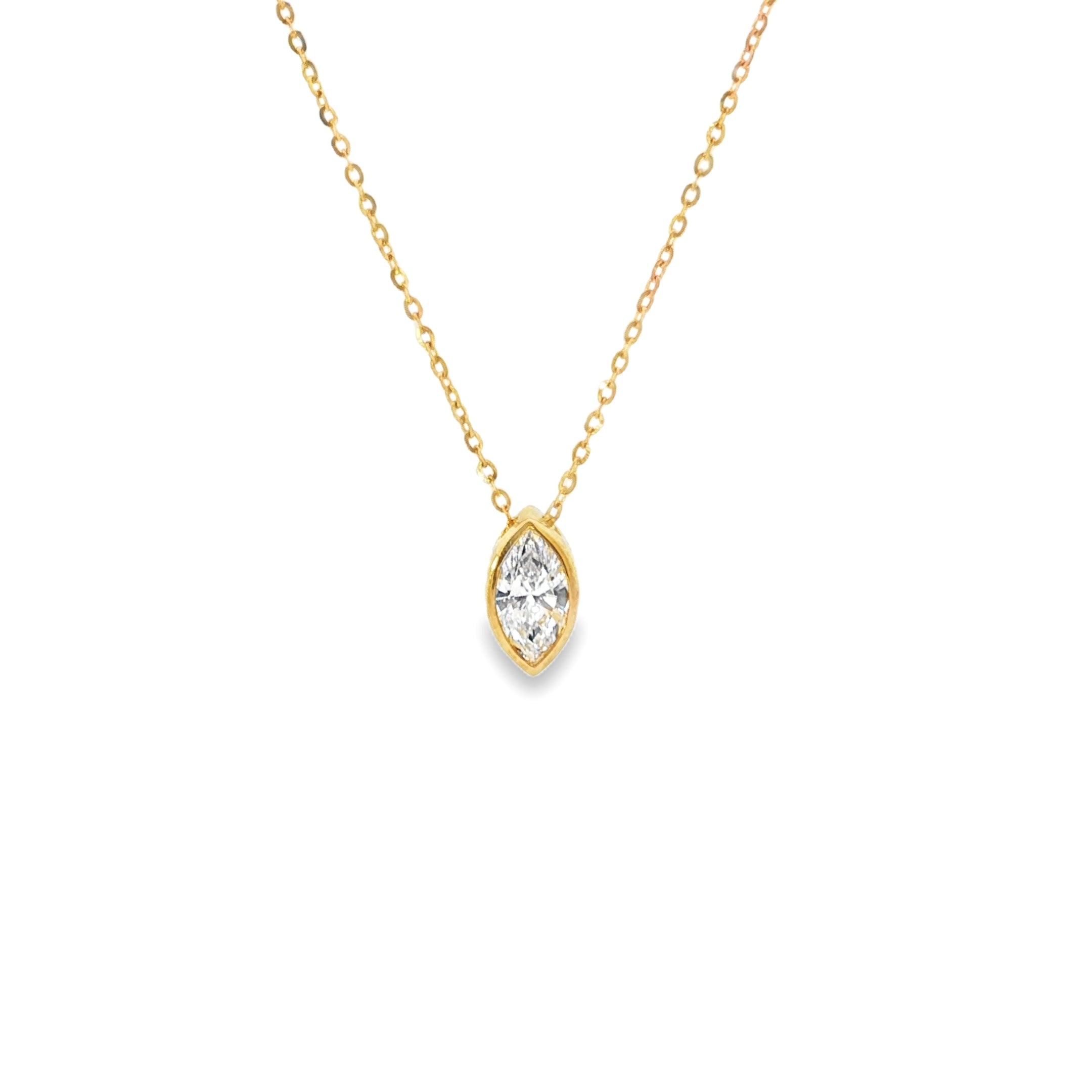 9ct YG MQ LGD approx 0.50ct F+ VS+ Non-Certified Bezel Set Solitaire Slider Necklace with a 45cm Chain