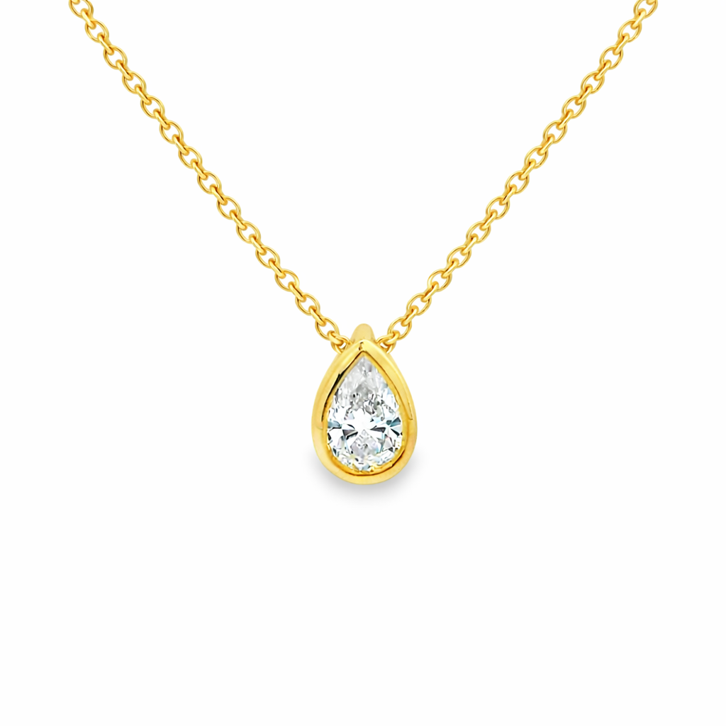 9ct Yellow Gold Pear Cut Lab Grown Diamond Bezel Set Slider Necklace – 0.25ct TDW