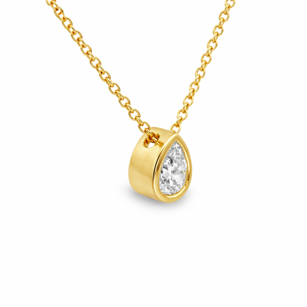 9ct Yellow Gold Pear Cut Lab Grown Diamond Bezel Set Slider Necklace – 0.25ct TDW