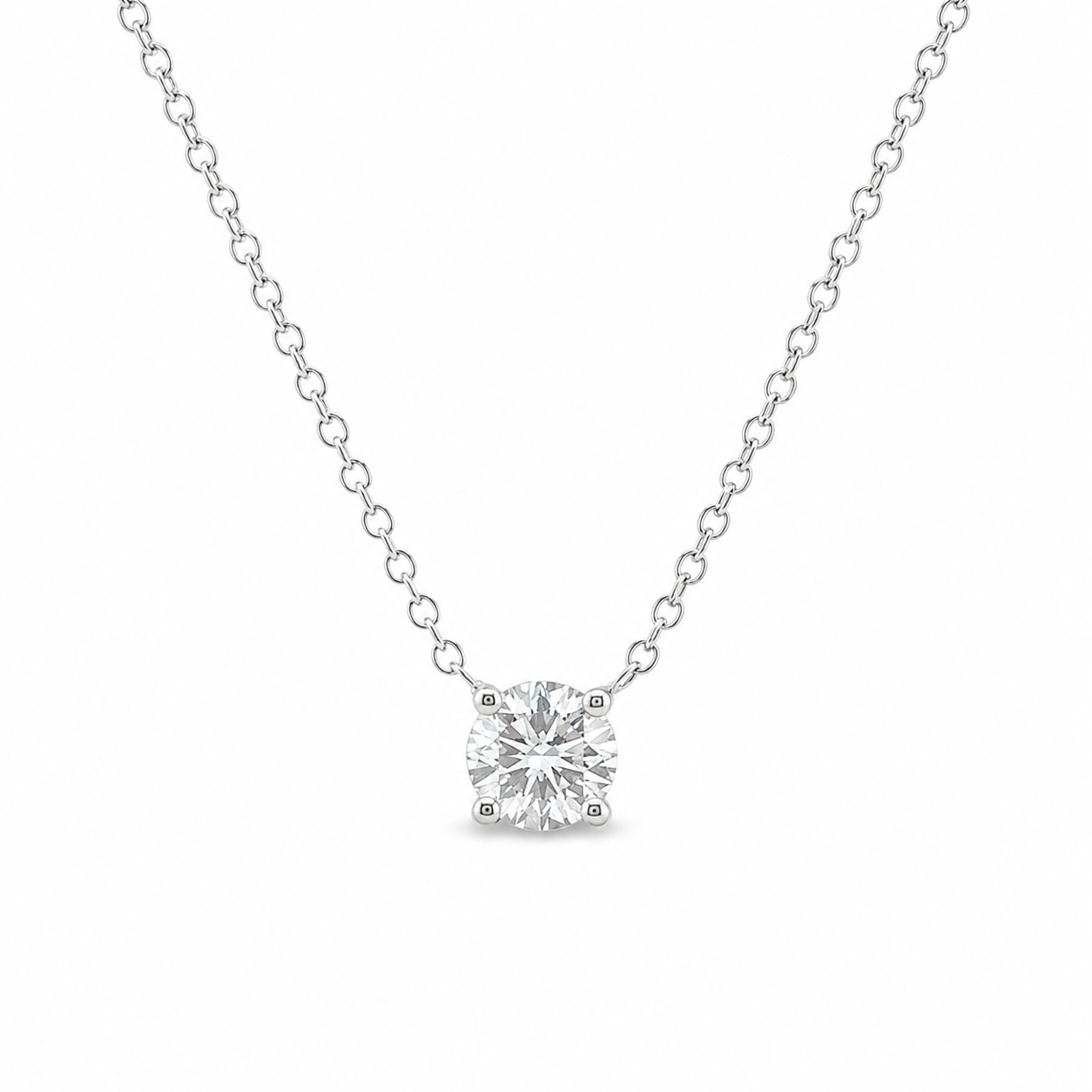 9ct White Gold Round Brilliant Lab Grown Diamond Claw Set Solitaire Necklace – 0.30ct TDW