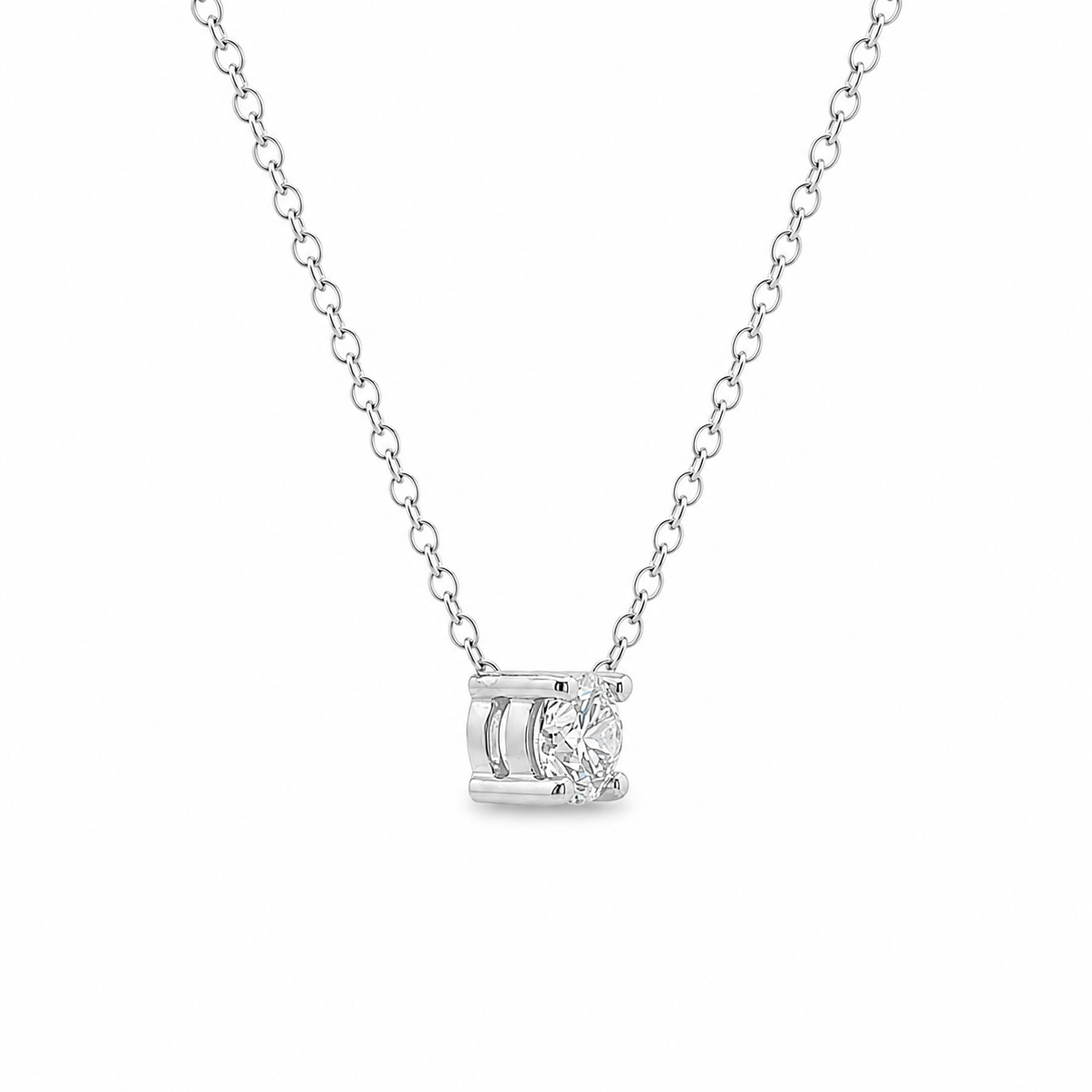 9ct White Gold Round Brilliant Lab Grown Diamond Claw Set Solitaire Necklace – 0.30ct TDW