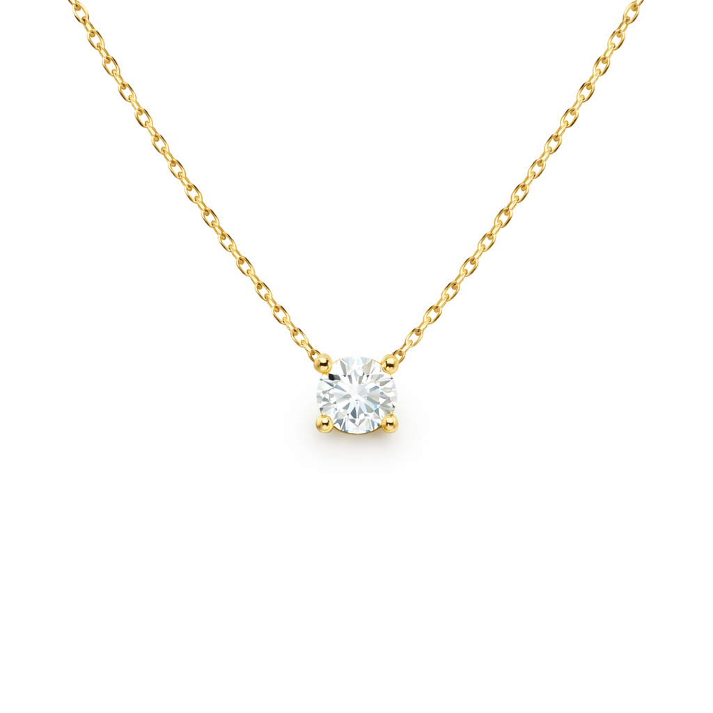 9ct Yellow Gold Round Brilliant Lab Grown Diamond Claw Set Solitaire Necklace – 0.30ct TDW
