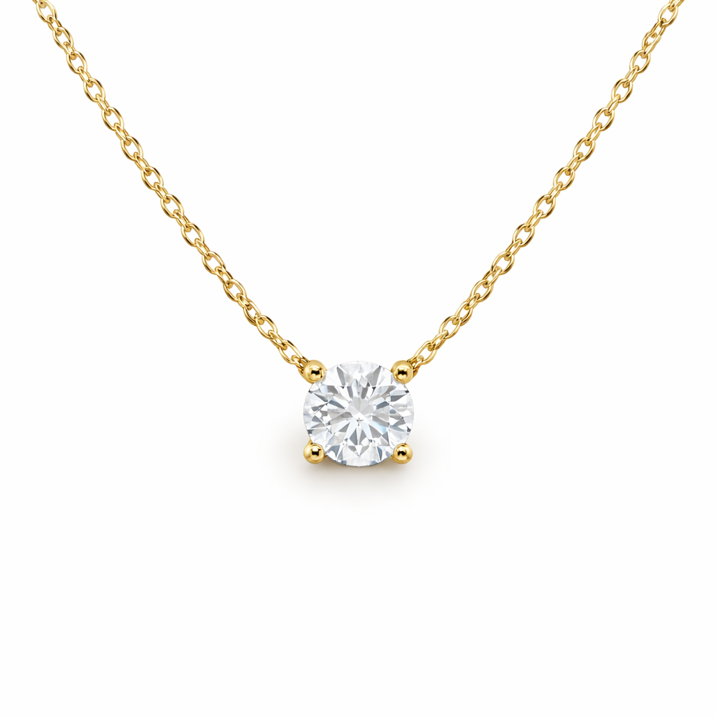 0.50ct Lab-Grown Diamond 4-Claw Solitaire Necklace in 9ct Yellow Gold, Round