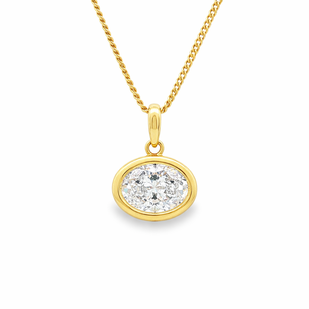 9ct Yellow Gold Bezel Set Oval Cut Lab Grown Diamond Pendant – 2.01ct TDW