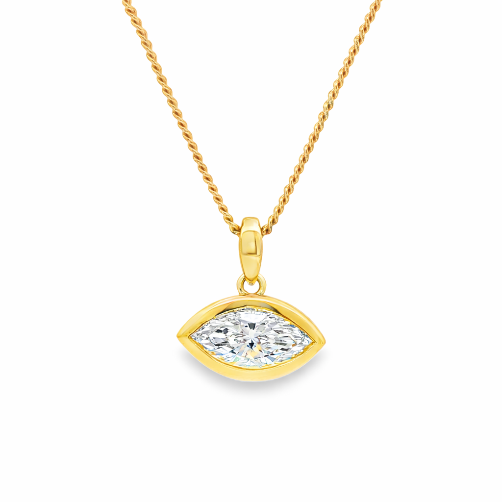 9ct Yellow Gold Bezel Set Marquise Cut Lab Grown Diamond Pendant – 2.01ct TDW