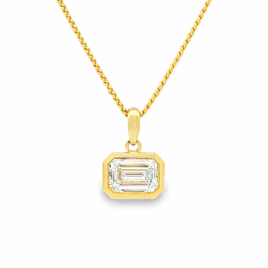 9ct Yellow Gold Bezel Set Emerald Cut Lab Grown Diamond Pendant – 2.05ct TDW