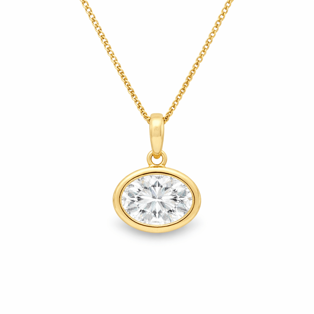 9ct Yellow Gold Bezel Set Oval Cut Lab Grown Diamond Pendant – 2.01ct TDW