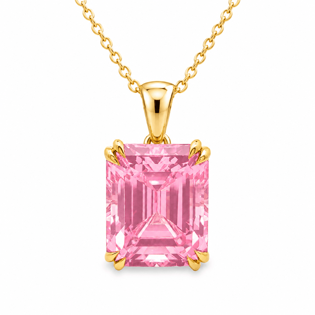 9ct Yellow Gold 13x11mm Emerald Cut Pink Sapphire Pendant