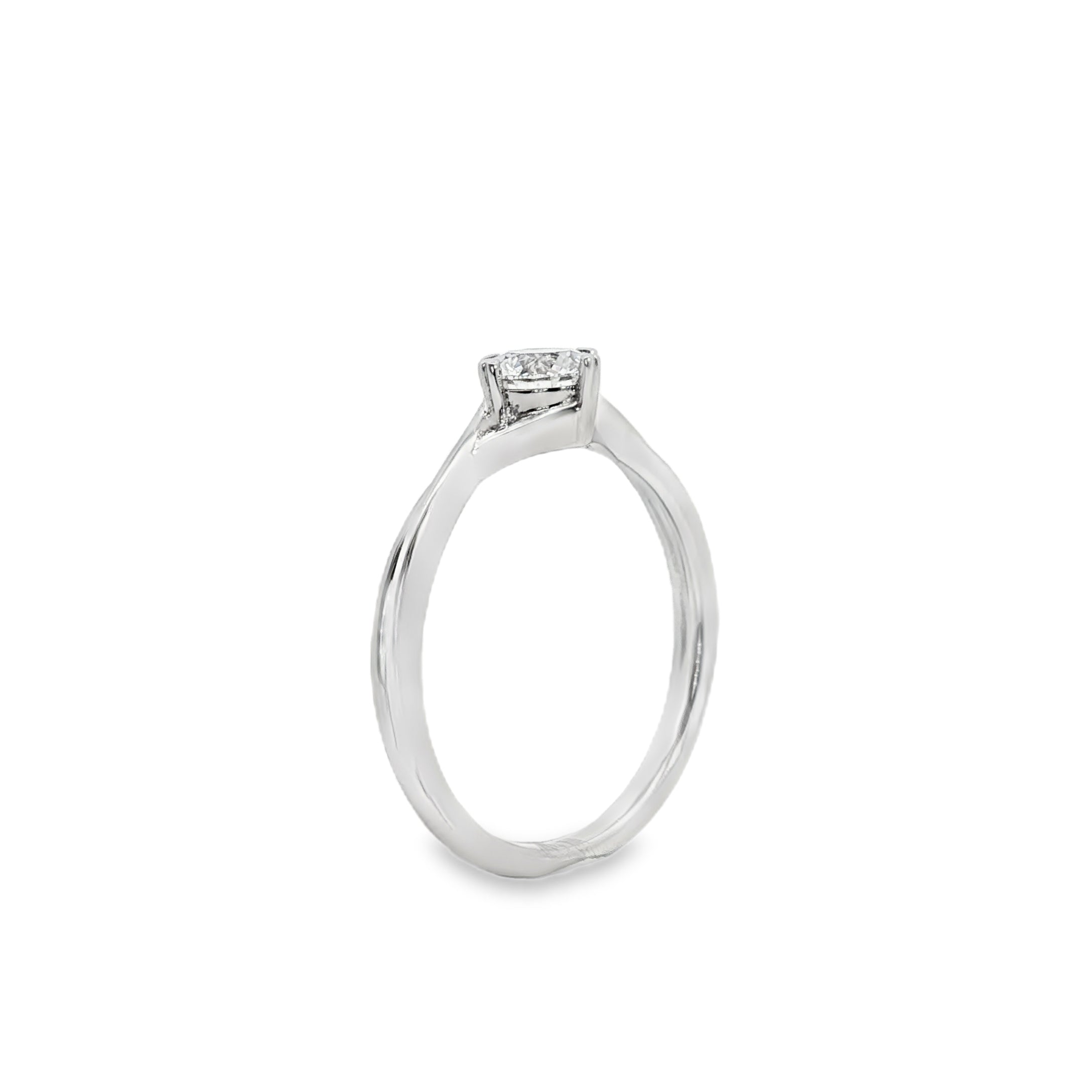 18ct White Gold Round Lab Grown Diamond Twist Shoulder Ring – 0.53ct TDW