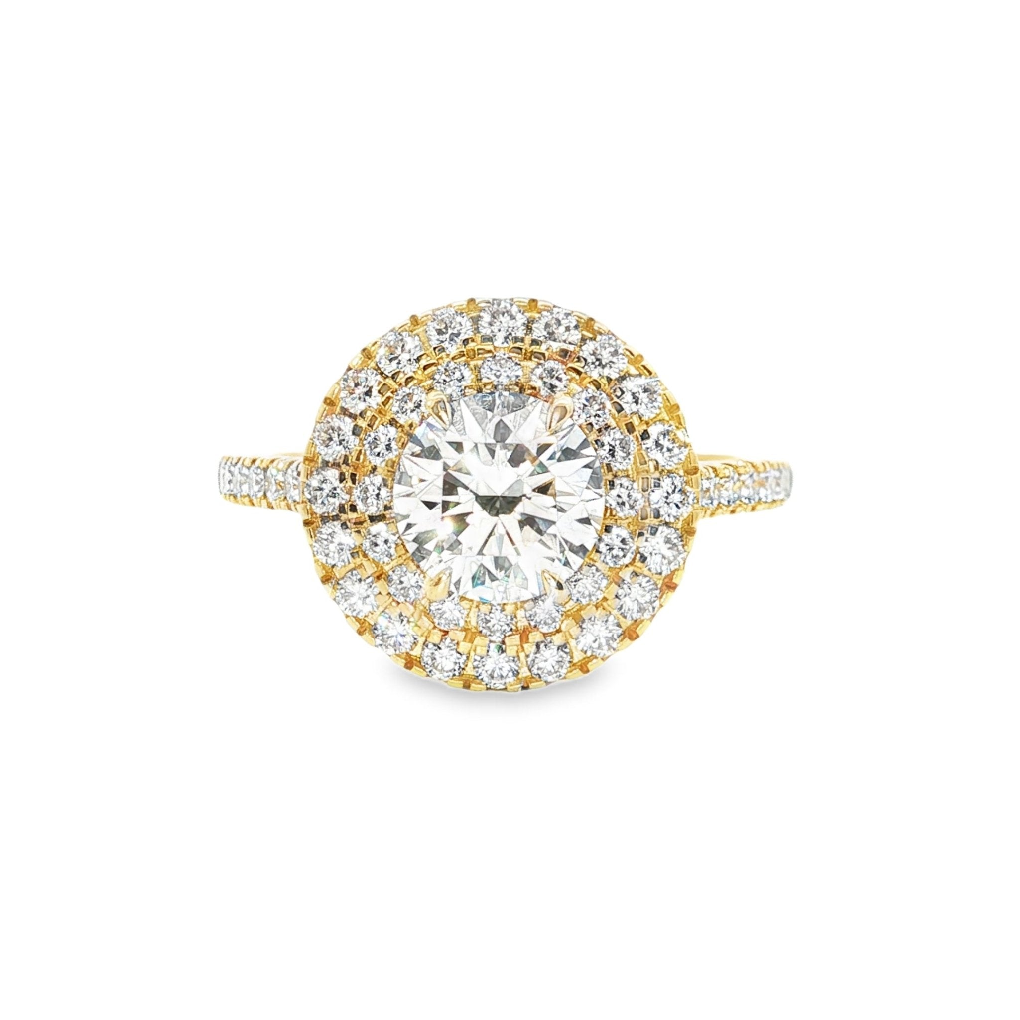 18ct Yellow Gold Lab Grown Diamond Double Halo Ring – 1.61ct TDW - Diamond Lab Boutique