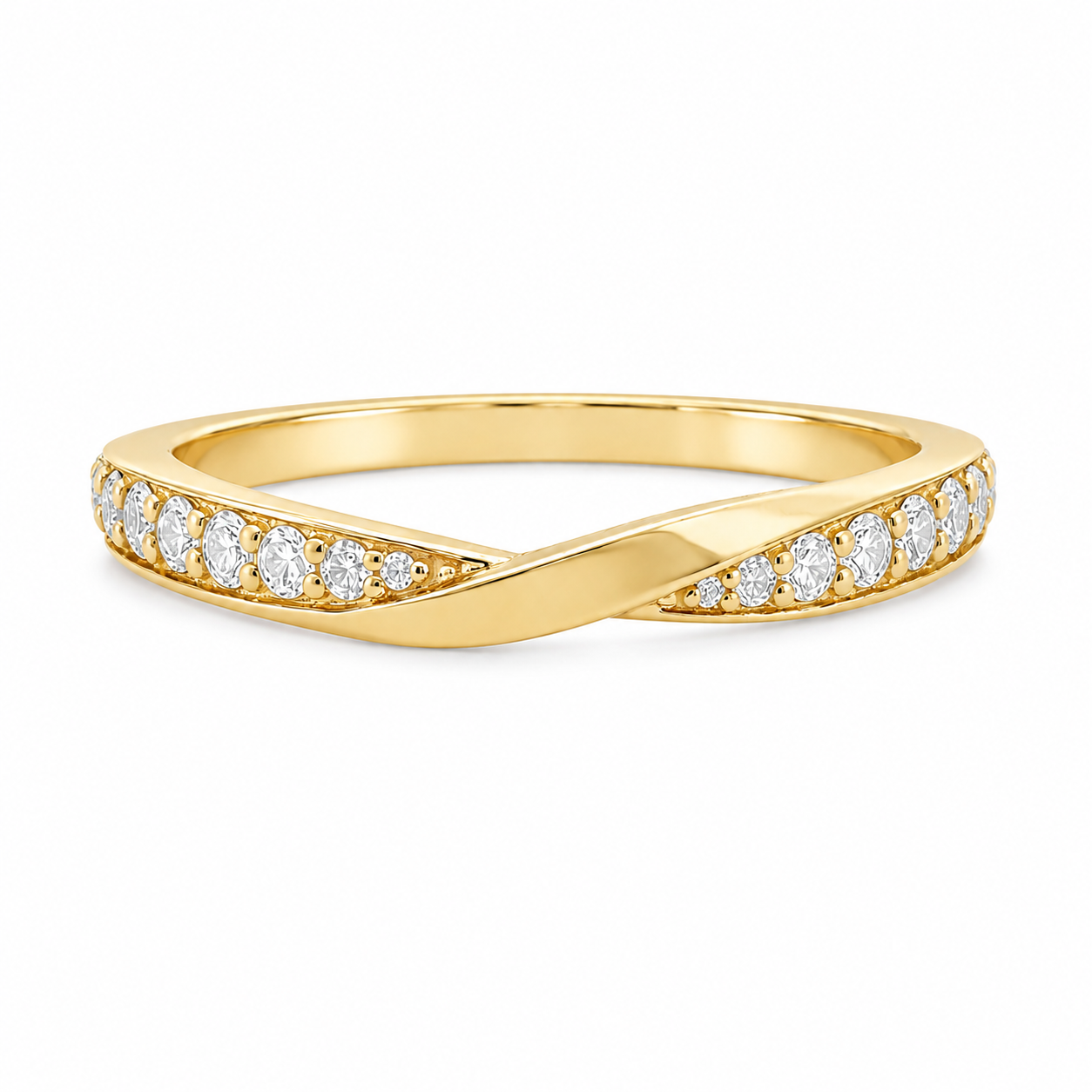 9ct Yellow Gold Round Lab Grown Diamond Band with Plain Crossover Centre – 0.20ct TDW