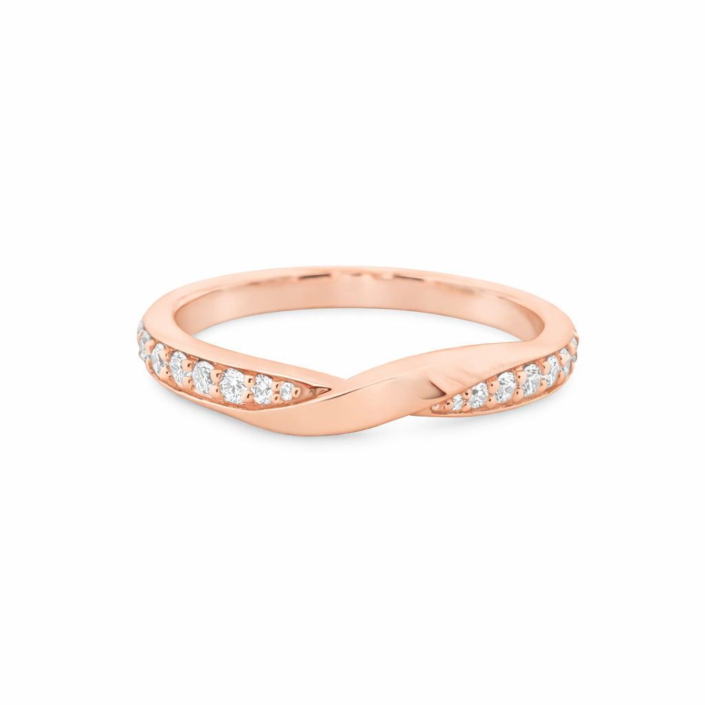 9ct Rose Gold Round Lab Grown Diamond Grain Set Crossover Wedding Band – 0.20ct TDW