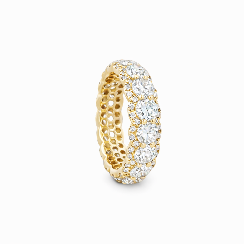 9ct Yellow Gold Round Lab Grown Diamond Fancy Statement Band – 4.95ct TDW