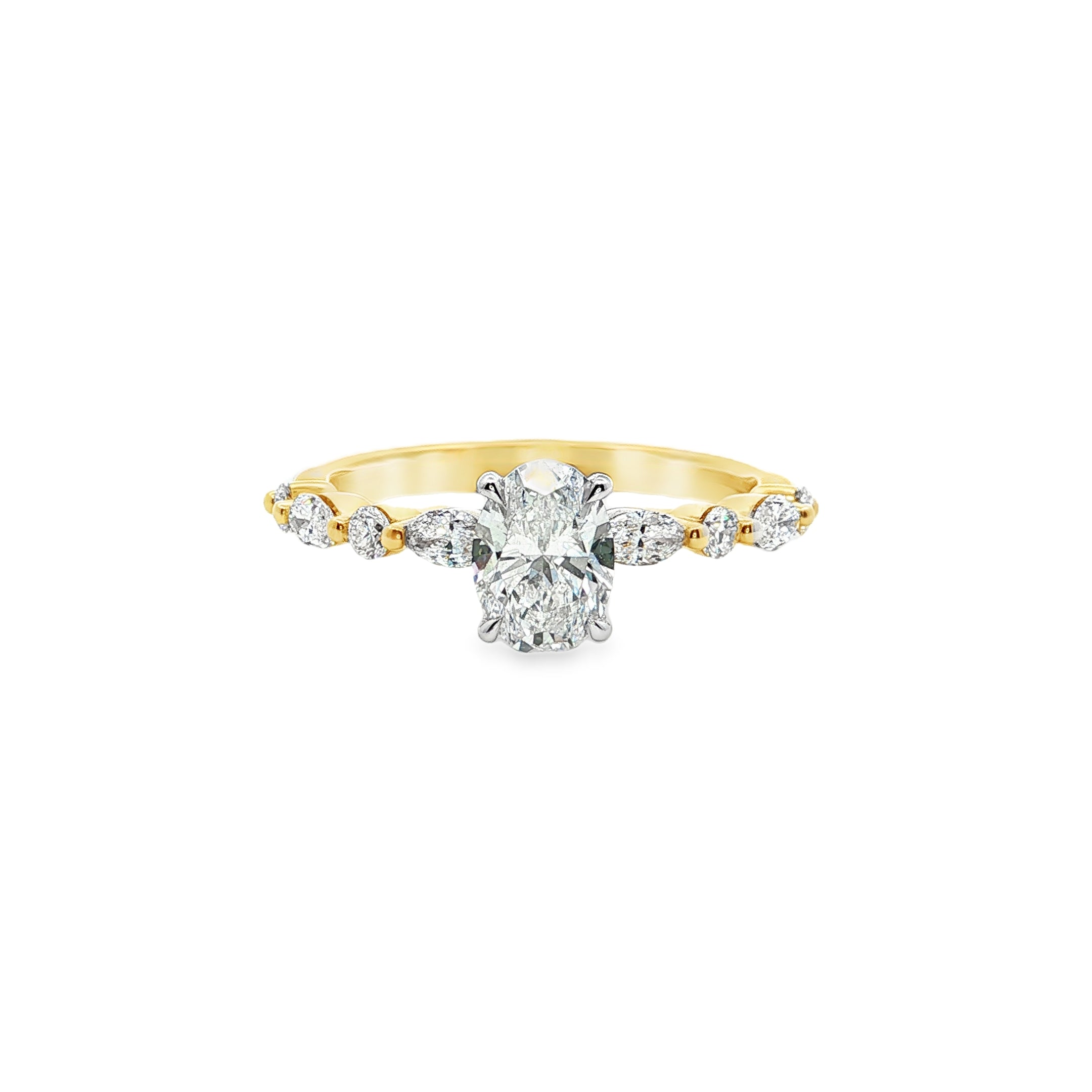 1.05ct Lab-Grown Diamond Ring with Round and Marquise Accents in 9ct Yellow and White Gold, Oval