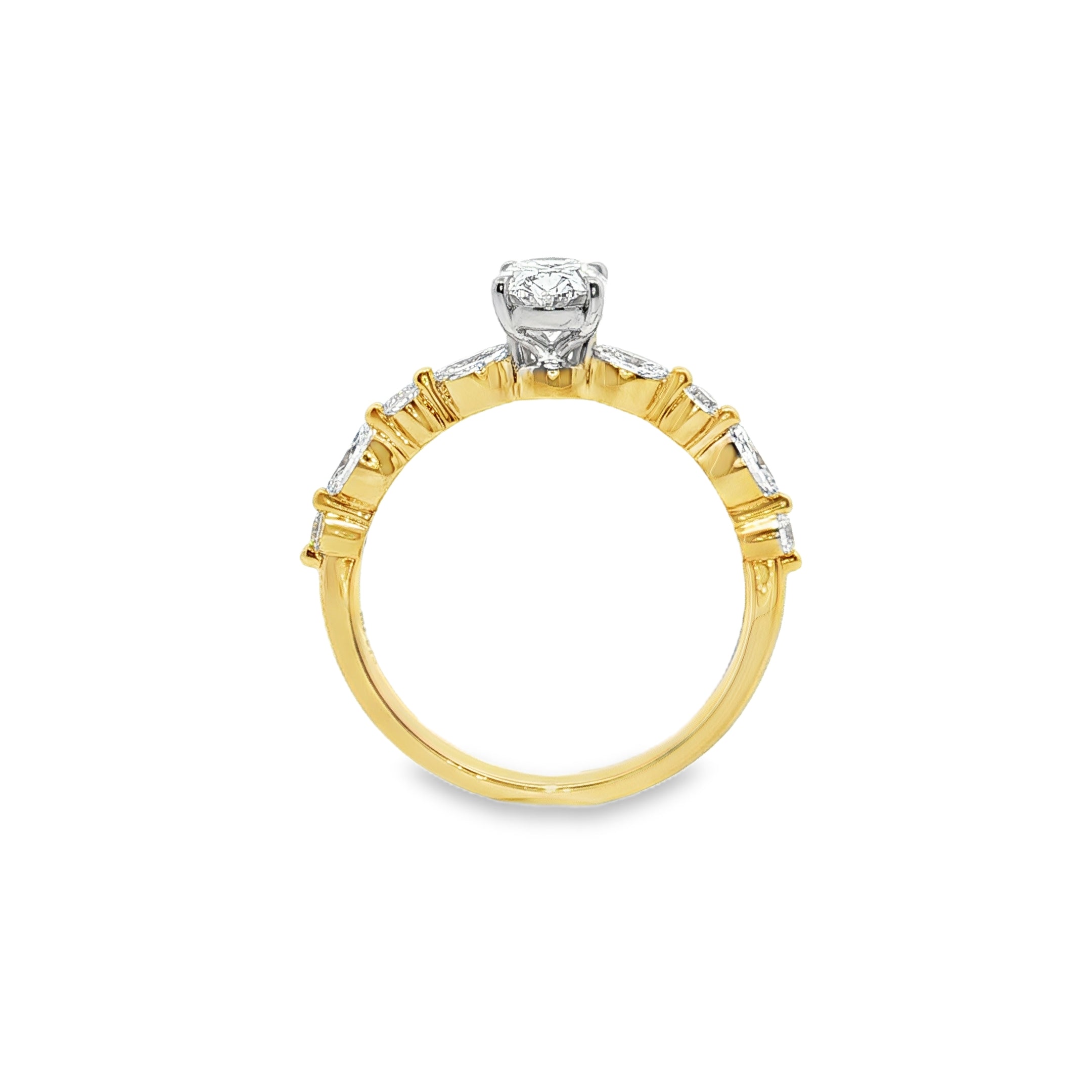 1.05ct Lab-Grown Diamond Ring with Round and Marquise Accents in 9ct Yellow and White Gold, Oval