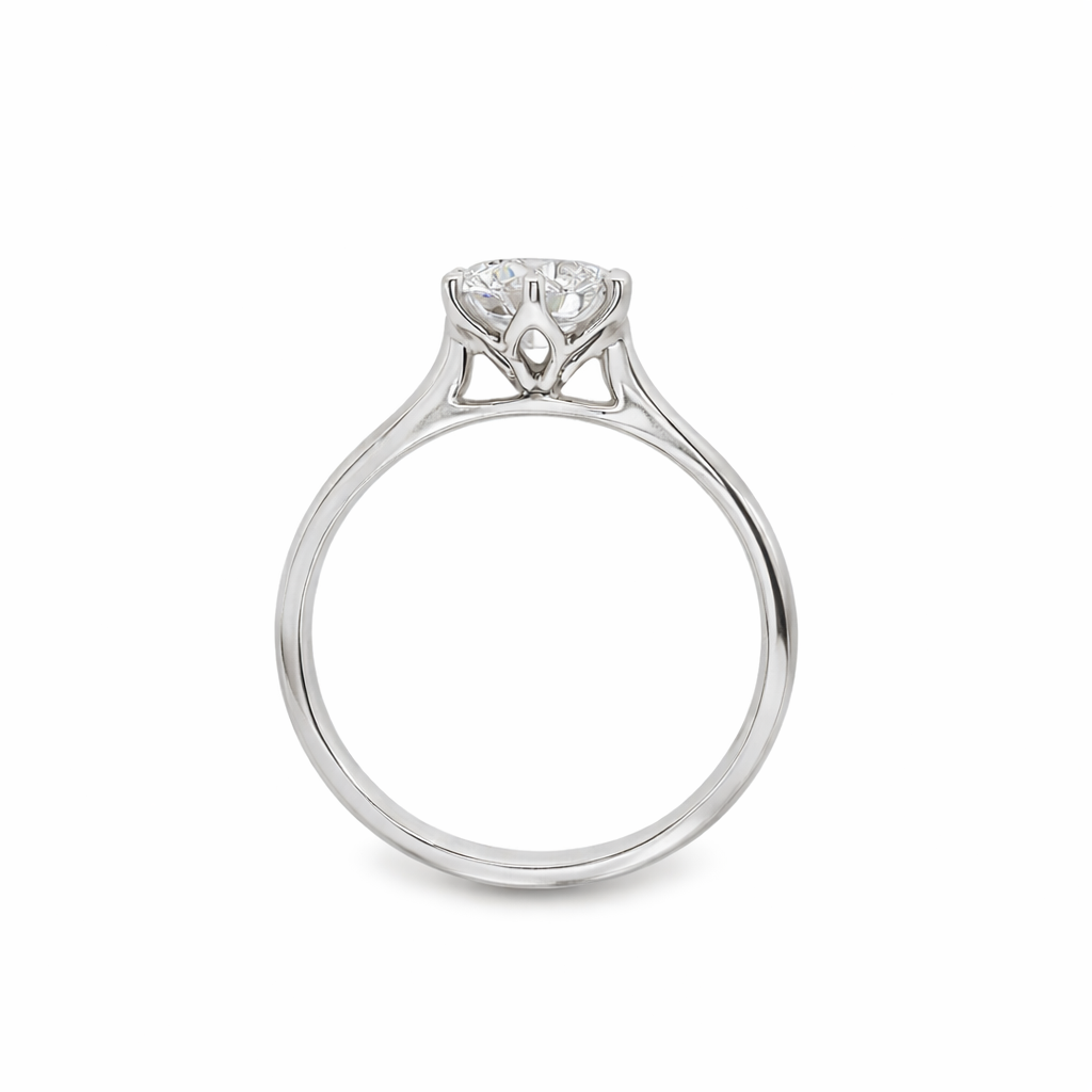 18ct White Gold Round Lab Grown Diamond Tulip 6-Claw Engagement Ring – 1.03ct TDW