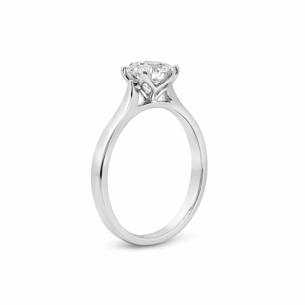 18ct White Gold Round Lab Grown Diamond Tulip 6-Claw Engagement Ring – 1.03ct TDW