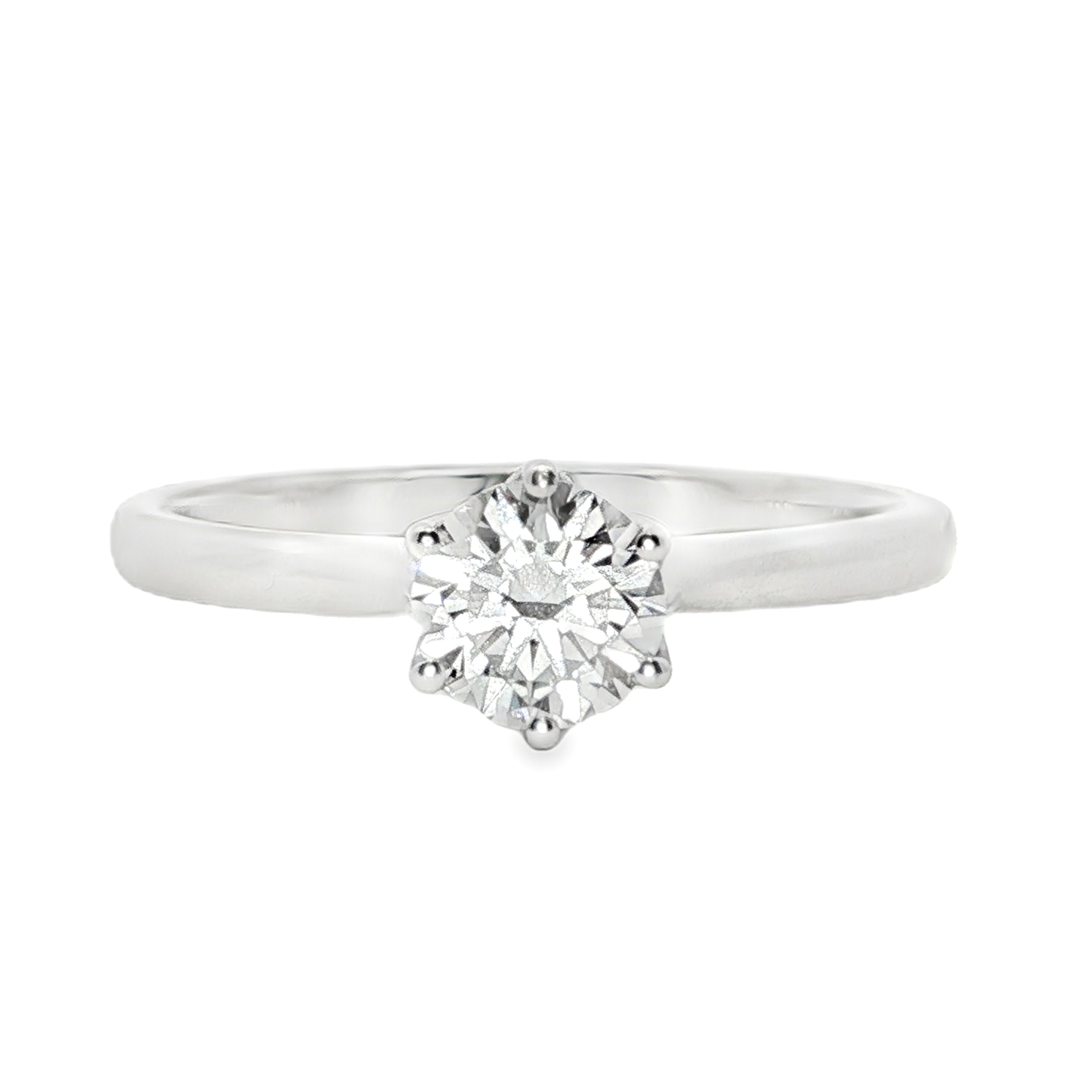 9ct White Gold Round Lab Grown Diamond Tulip 6-Claw Engagement Ring – 0.53ct TDW