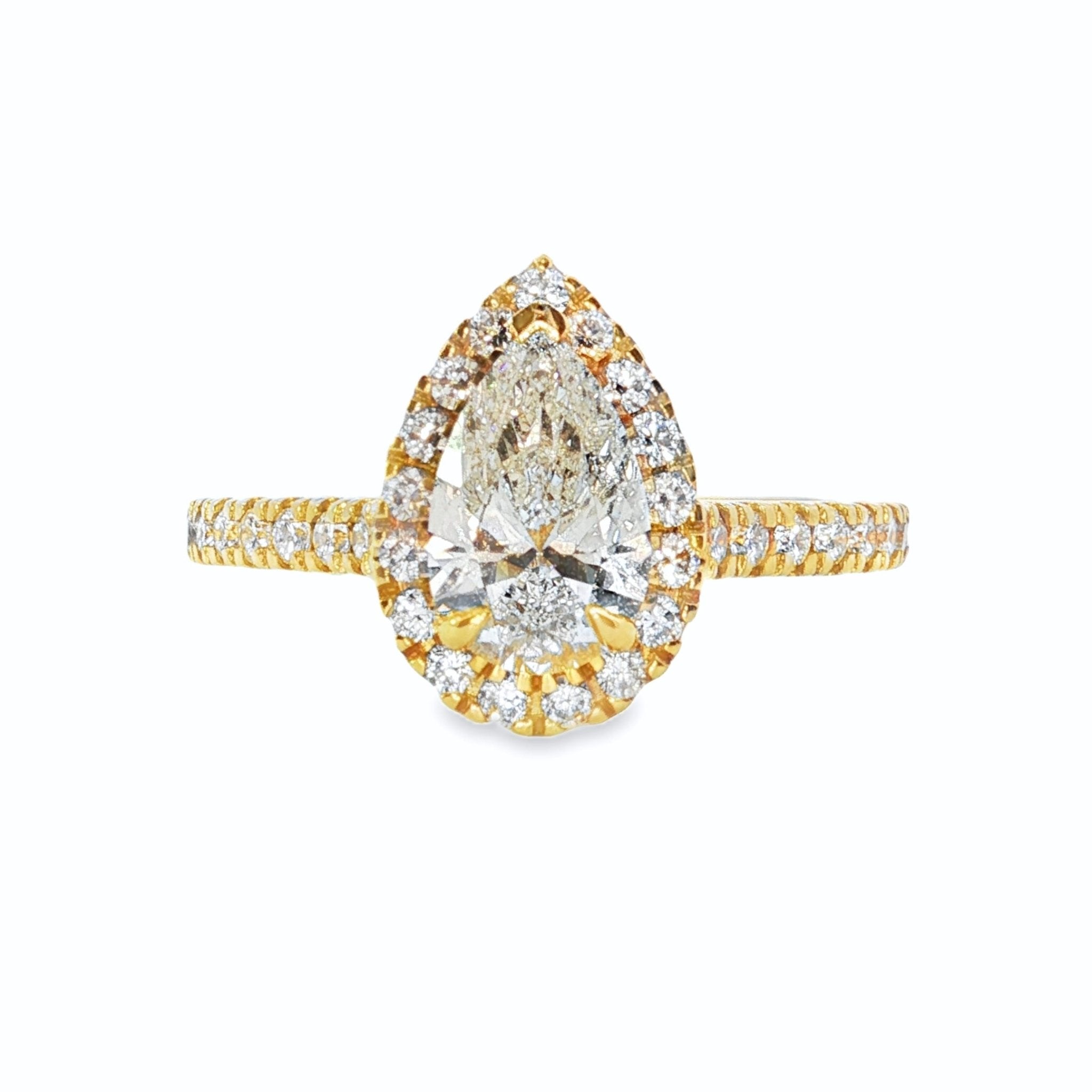 1.46ct Pear-Cut Lab-Grown Diamond Halo Engagement Ring in 18ct Yellow Gold - Diamond Lab Boutique
