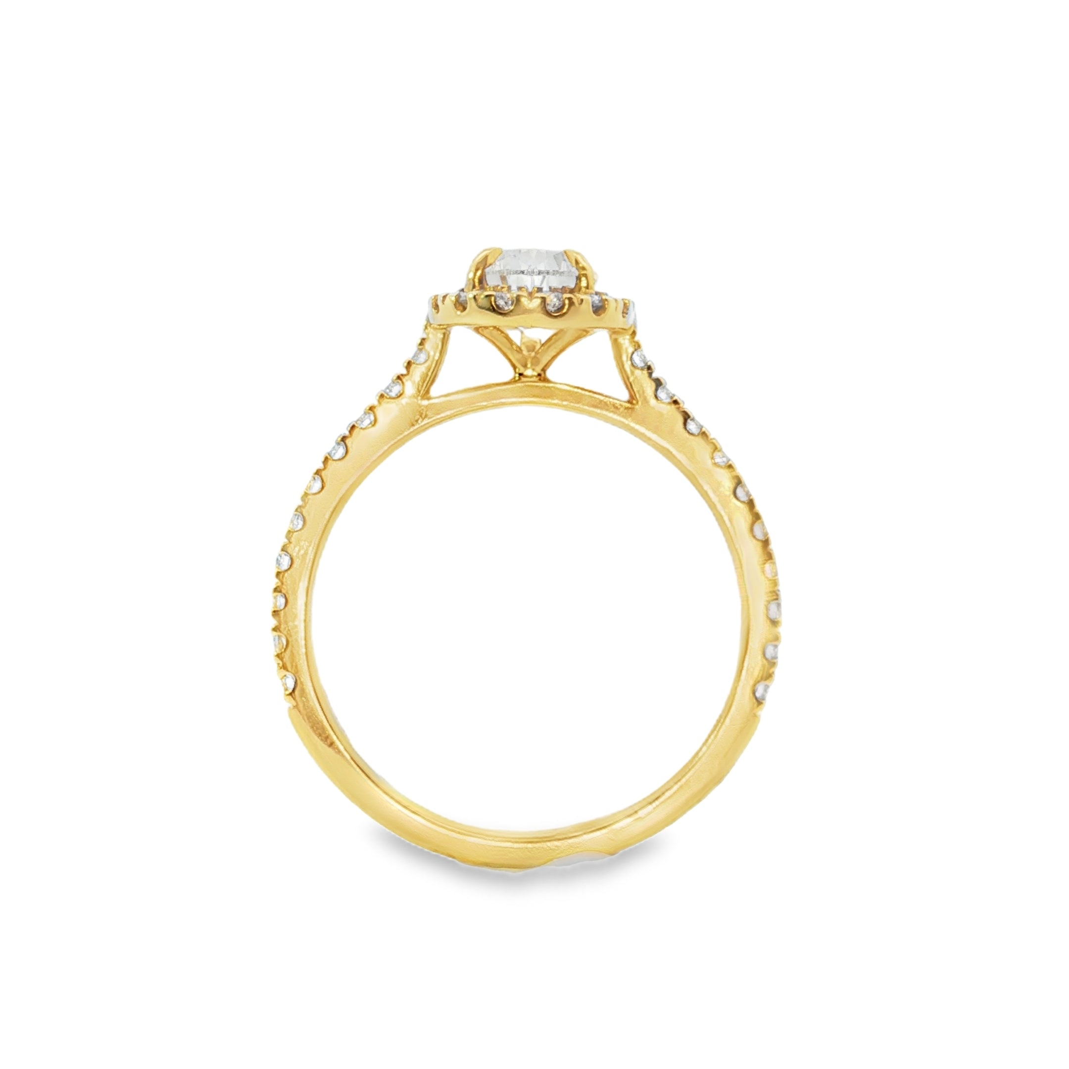 18ct Yellow Gold Pear Cut Lab Grown Diamond Halo Engagement Ring – 1.46ct TDW