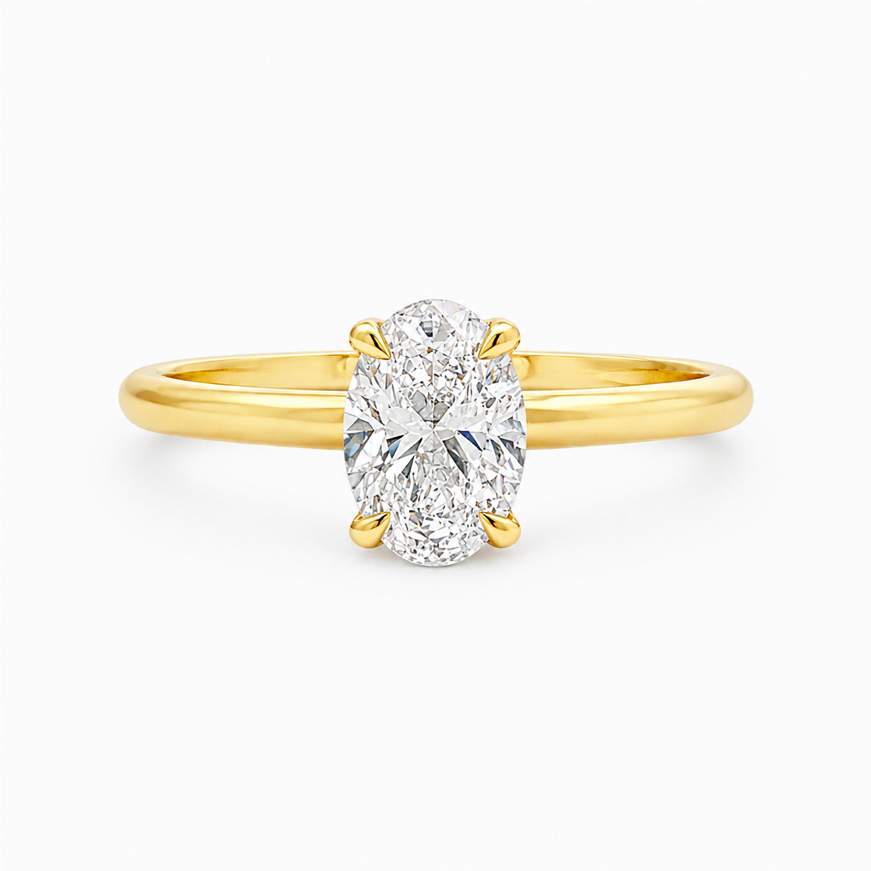 9ct Yellow Gold 4 Eagle Claw Set Oval Lab Grown Diamond Solitaire Ring with Hidden Halo – 1.05ct TDW