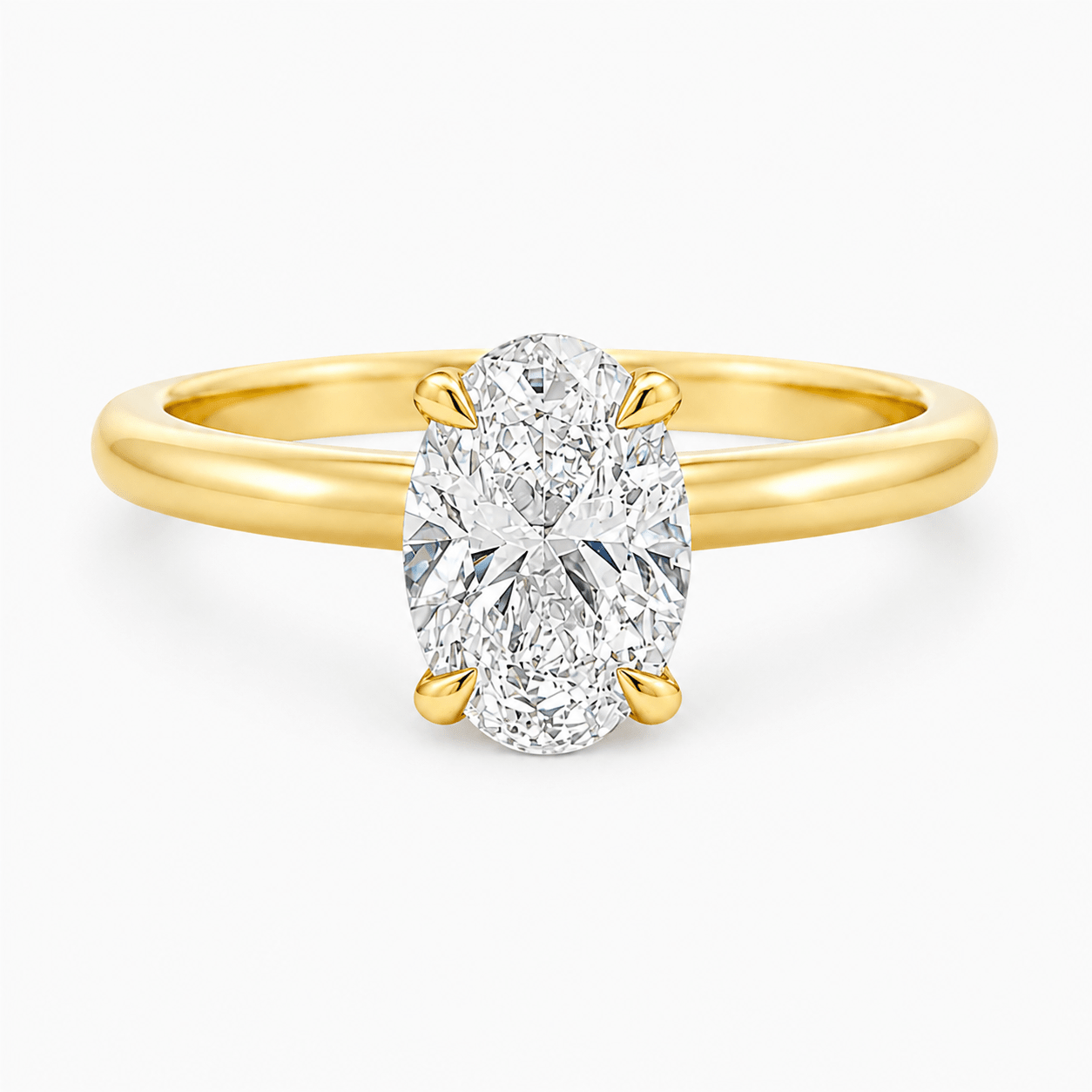 9ct Yellow Gold 4 Eagle Claw Set Oval Lab Grown Diamond Solitaire Ring with Hidden Halo – 1.05ct TDW - Diamond Lab Boutique