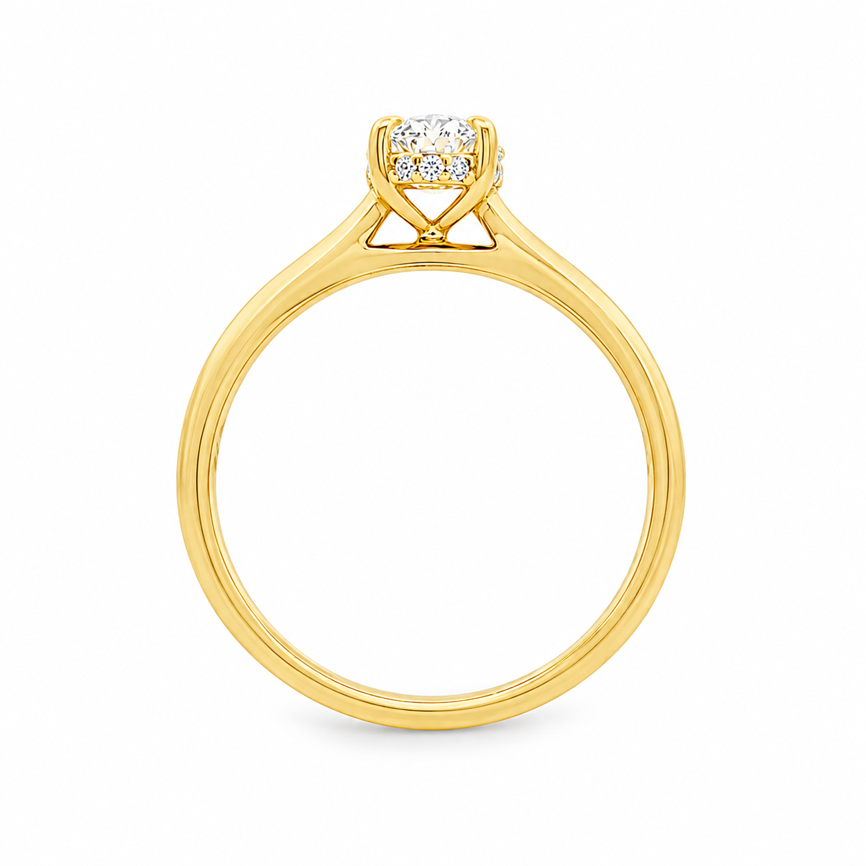 9ct Yellow Gold 4 Eagle Claw Set Oval Lab Grown Diamond Solitaire Ring with Hidden Halo – 1.05ct TDW