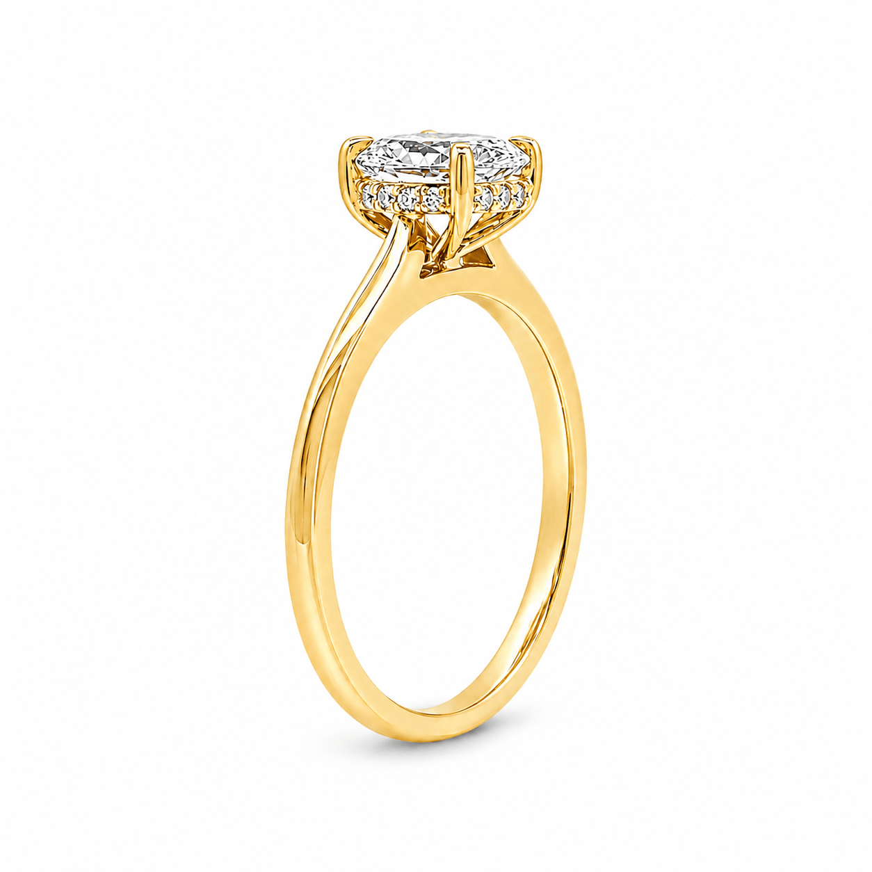 9ct Yellow Gold 4 Eagle Claw Set Oval Lab Grown Diamond Solitaire Ring with Hidden Halo – 1.05ct TDW - Diamond Lab Boutique