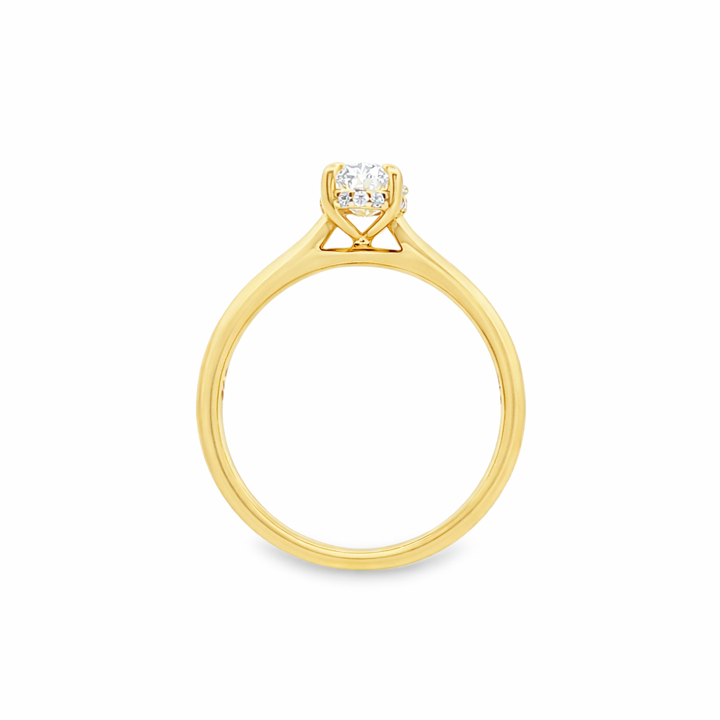 9ct Yellow Gold 4 Eagle Claw Set Oval Lab Grown Diamond Solitaire Ring with Hidden Halo – 1.05ct TDW