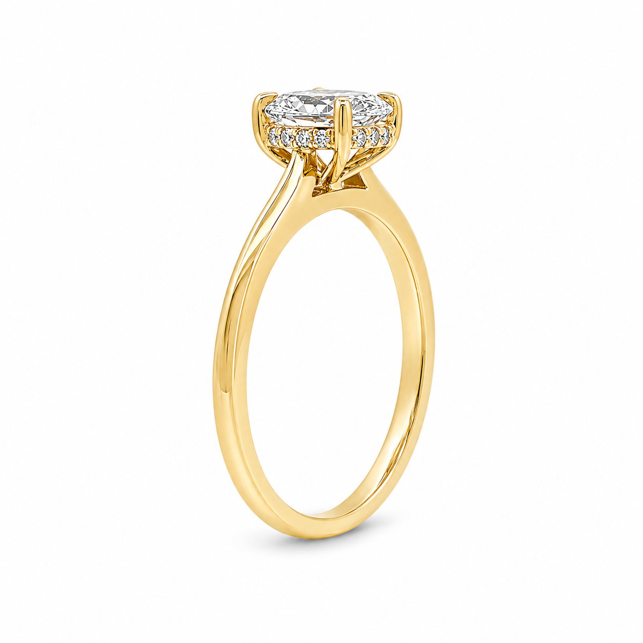 9ct Yellow Gold 4 Eagle Claw Set Oval Lab Grown Diamond Solitaire Ring with Hidden Halo – 1.05ct TDW