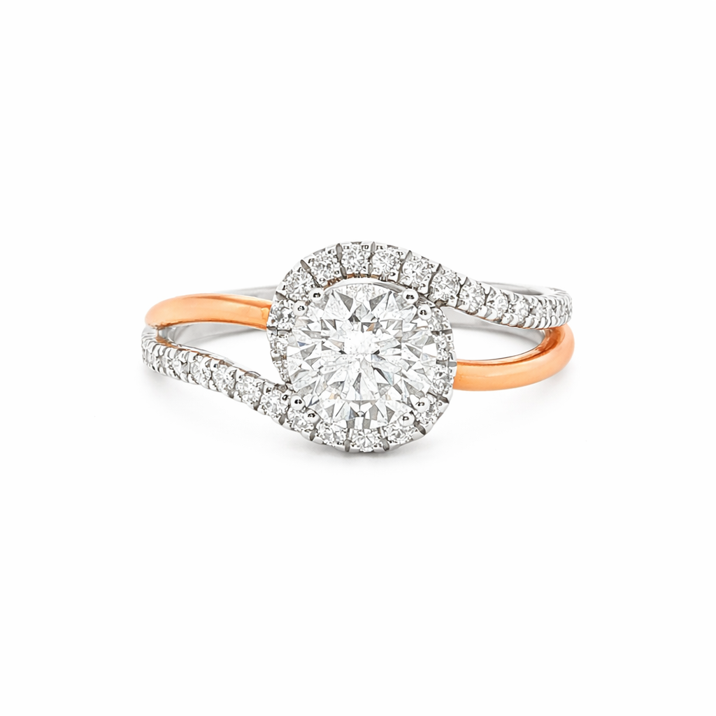 18ct Rose & White Gold Round Lab Grown Diamond Open Bypass Shoulder Ring – 1.35ct TDW