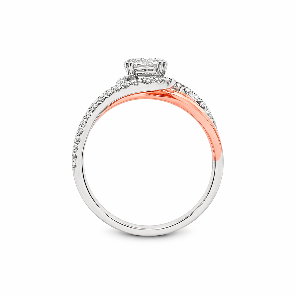 18ct Rose & White Gold Round Lab Grown Diamond Open Bypass Shoulder Ring – 1.35ct TDW