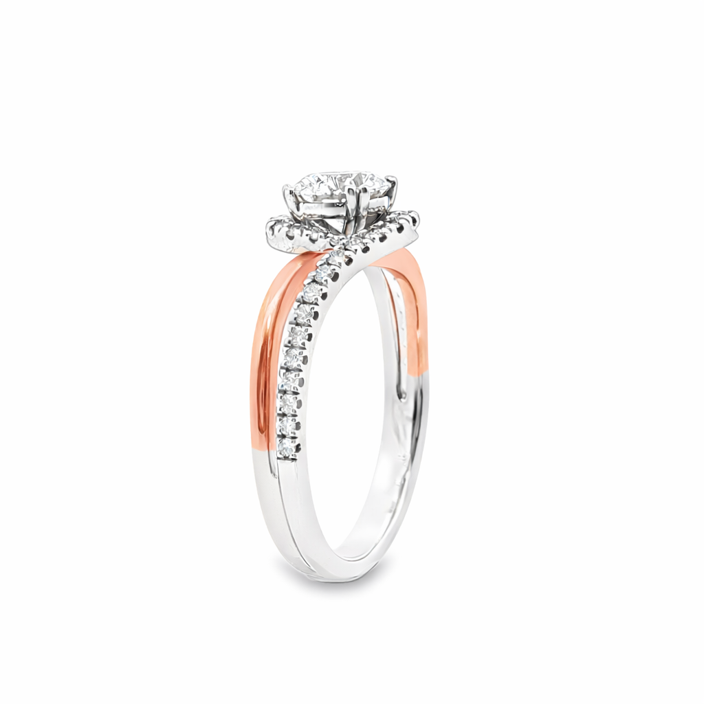 18ct Rose & White Gold Round Lab Grown Diamond Open Bypass Shoulder Ring – 1.35ct TDW