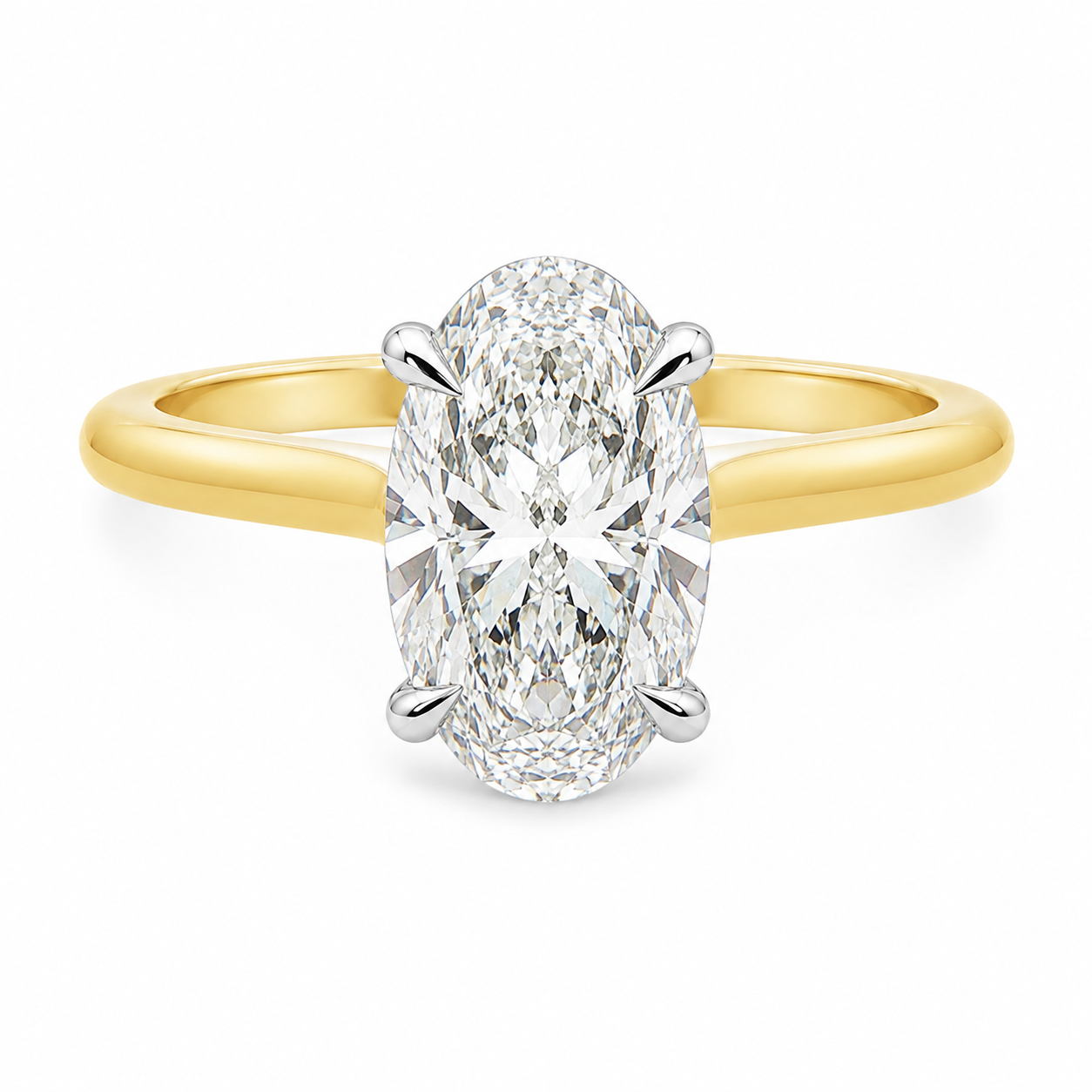 9ct Yellow & White Gold Moval Cut Lab Grown Diamond Solitaire Ring – 2.08ct TDW