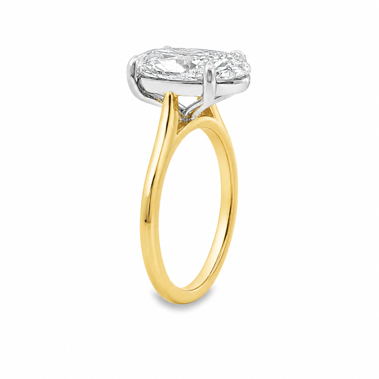 18ct Yellow & White Gold Moval Cut Lab Grown Diamond Solitaire Ring – 3.54ct TDW