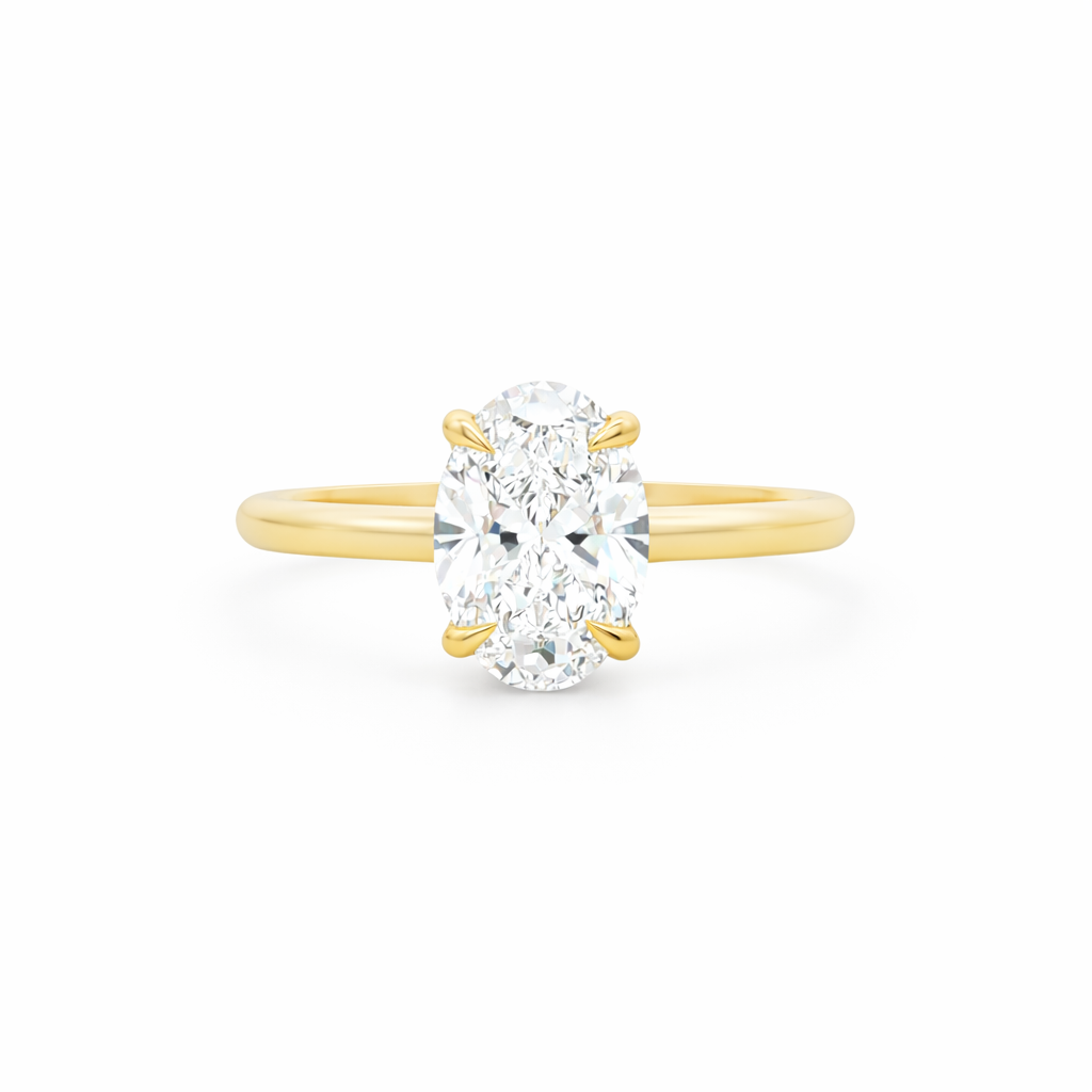 (SALE) 9ct Yellow Gold 4 Eagle Claw Set Oval Cut Lab Grown Diamond Solitaire Ring – 2ct TDW