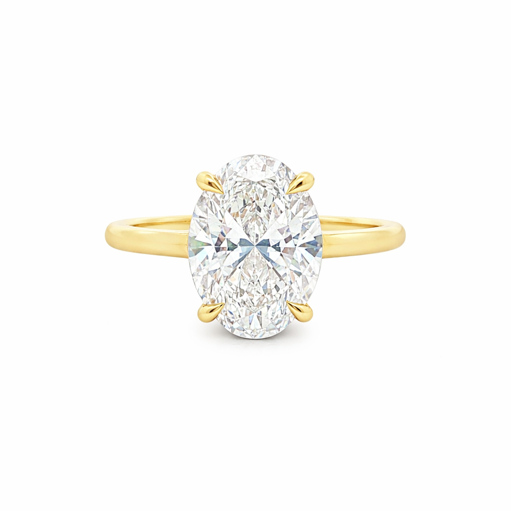 (SALE) 9ct Yellow Gold 4 Eagle Claw Set Oval Cut Lab Grown Diamond Solitaire Ring – 3.00ct TDW
