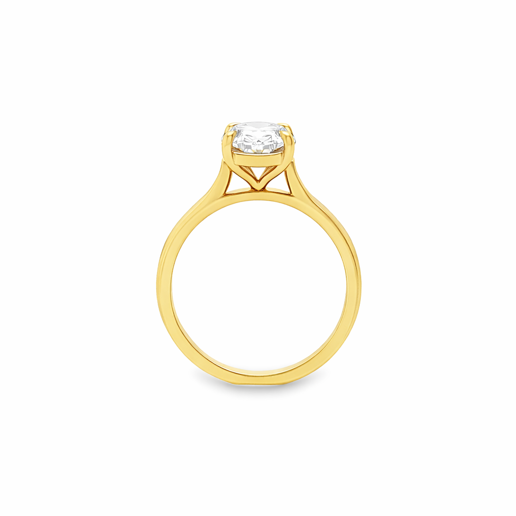 (SALE) 9ct Yellow Gold 4 Eagle Claw Set Oval Cut Lab Grown Diamond Solitaire Ring – 3.00ct TDW