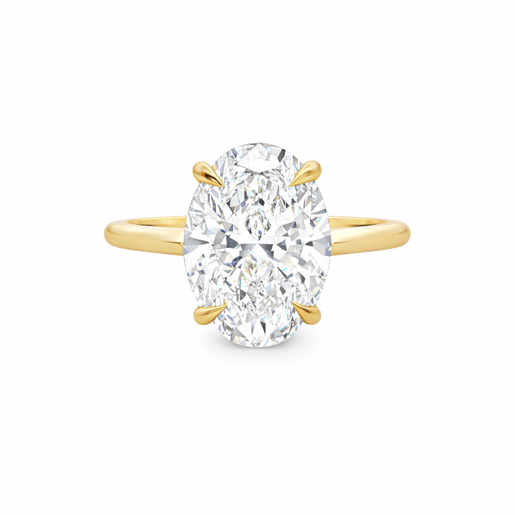 18ct Yellow Gold 4 Eagle Claw Set Oval Cut Lab Grown Diamond Solitaire Ring – 4.05ct TDW