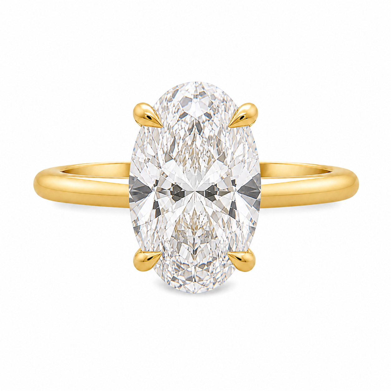 18ct Yellow Gold 4 Eagle Claw Set Oval Cut Lab Grown Diamond Solitaire Ring – 4.05ct TDW