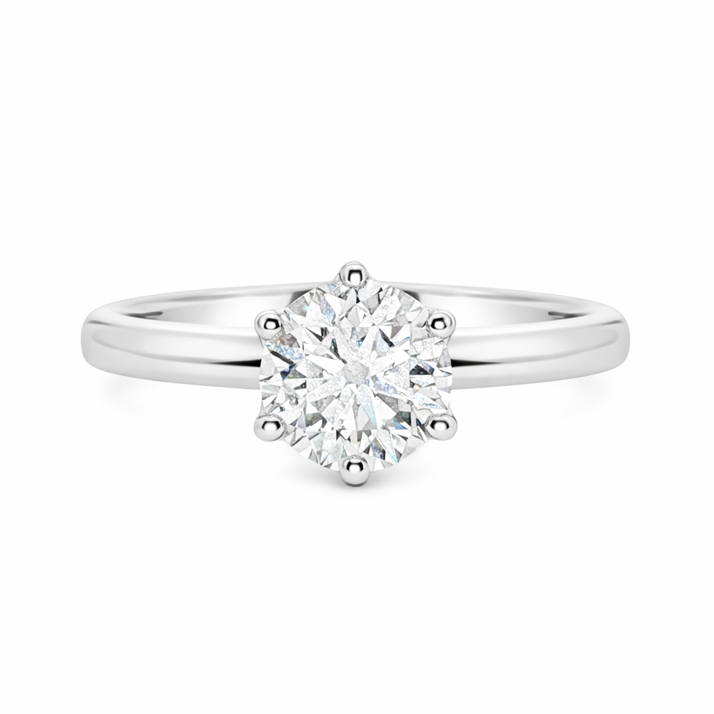 18ct White Gold Round Lab Grown Diamond Solitaire Engagement Ring – 1.01ct TDW