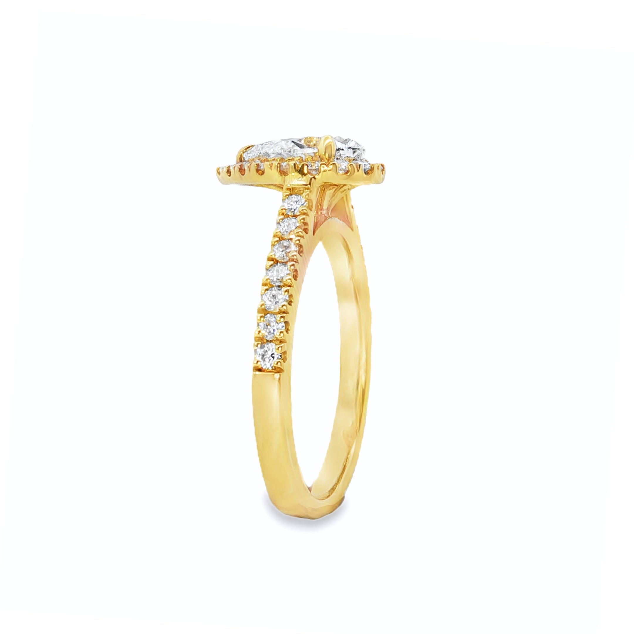 1.12ct Pear Lab-Grown Diamond Halo Engagement Ring in 18ct Yellow Gold