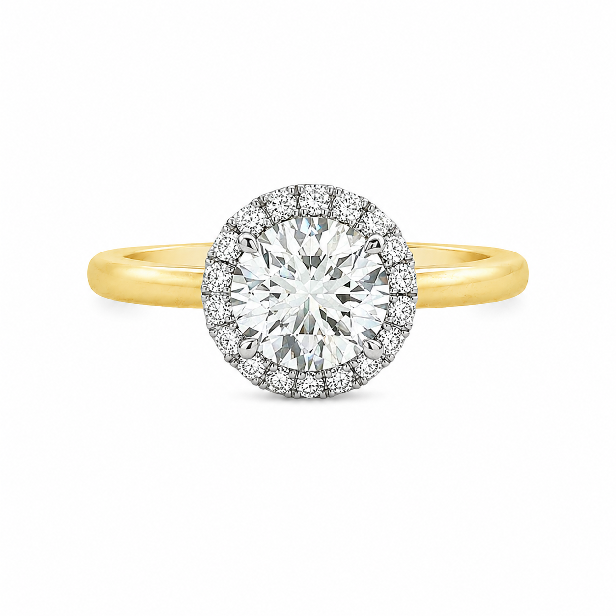 18ct Yellow & White Gold Round Lab Grown Diamond Halo Ring – 1.47ct TDW