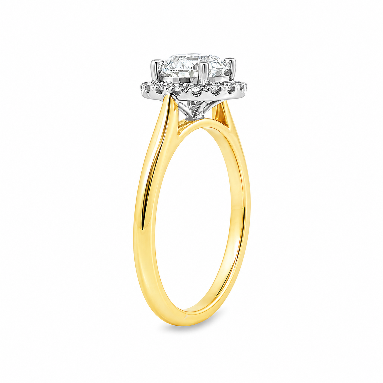 18ct Yellow & White Gold Round Lab Grown Diamond Halo Ring – 1.47ct TDW