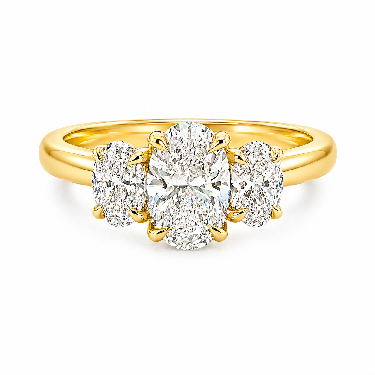 9ct Yellow Gold Oval Lab Grown Diamond Trilogy Ring – 1.55ct TDW