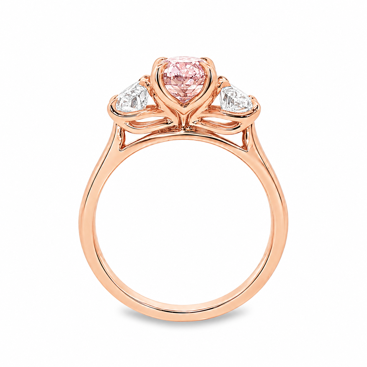 18ct Rose Gold Oval Lab Grown Diamond Trilogy Ring – 2.76ct TDW